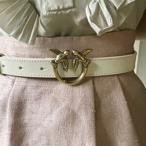 PINKO Love Birds Leather Thin Belt Gold XS